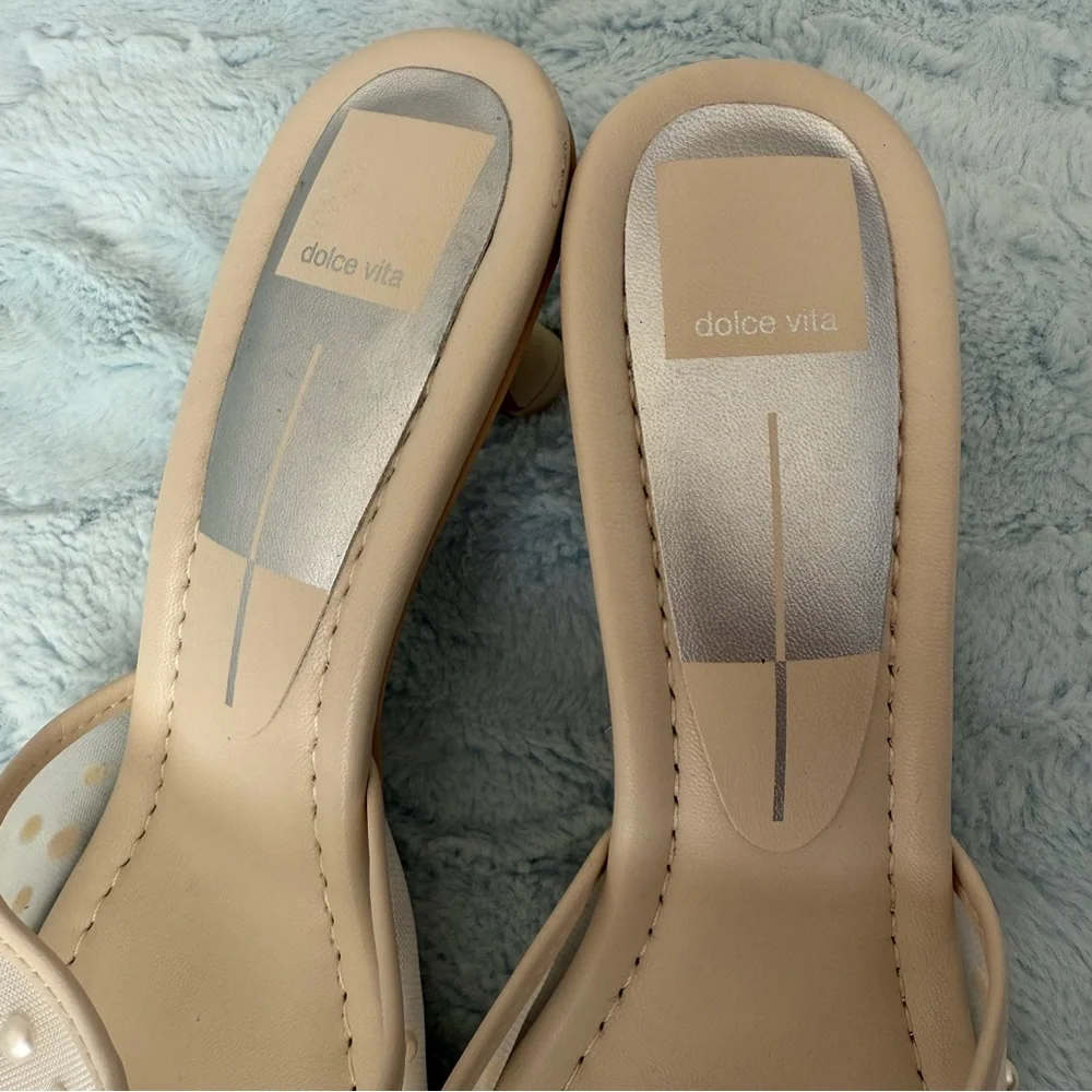 Dolce Vita Pearl-Studded Cream Slide Heels